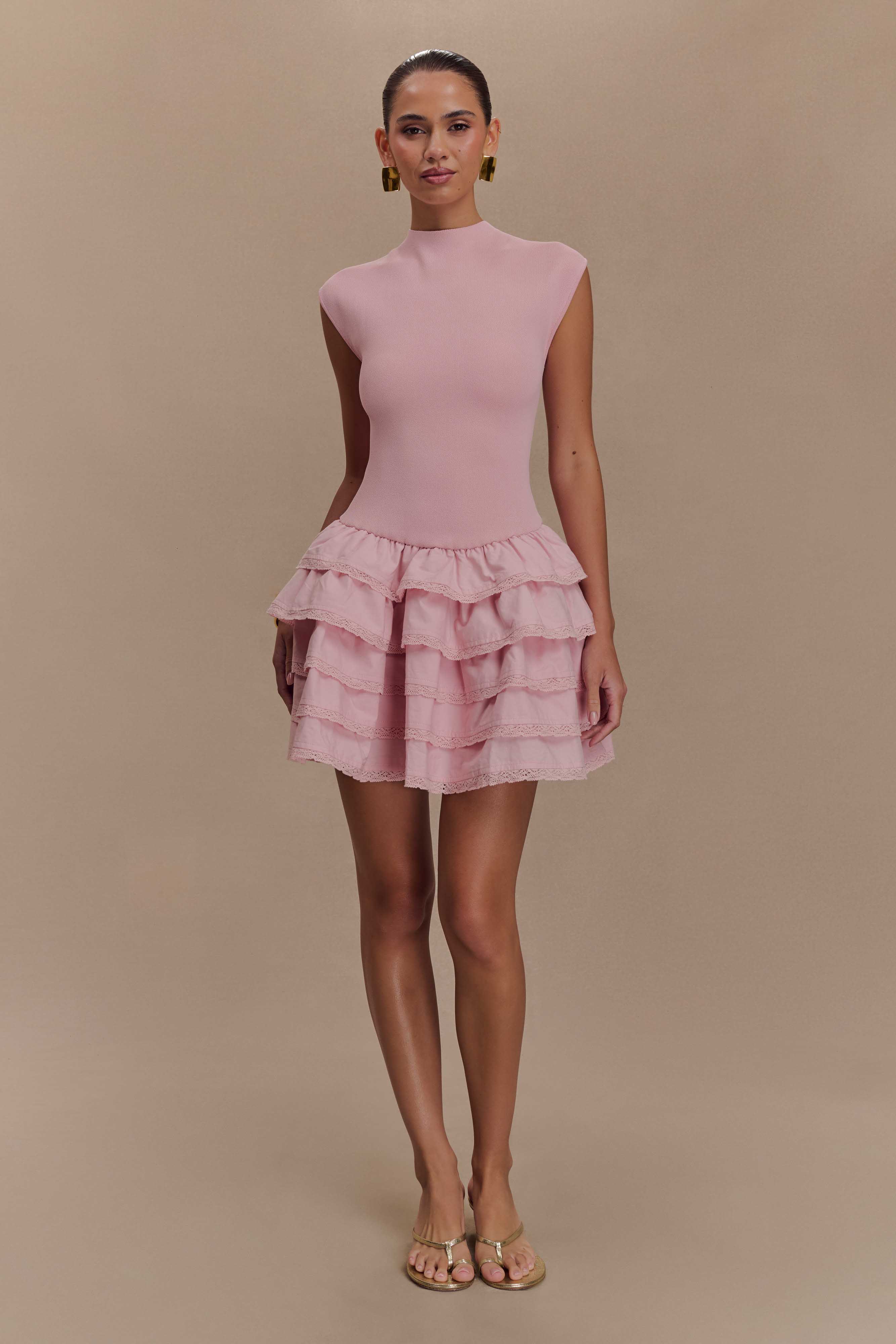 Maeve Ruffle Knit Mini Dress - Dusty Pink